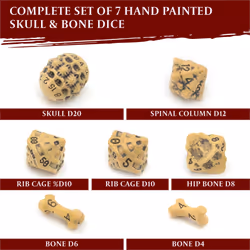 DND Dice Set - Set of 7 Polyhedral Skull & Bone RPG Dice - D20  D12 %D10  D10  D8  D6 & D4 Sided. Cool & Unique Gift for Dungeons & Dragons