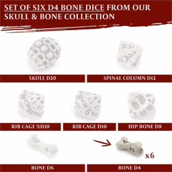 D4 Dice Set - Set of Six 4 Sided Dice - Skull & Bone Themed RPG Dice. Cool & Unique Gift for Dungeons & Dragons (DND)  Warhammer  D&D  Pathf