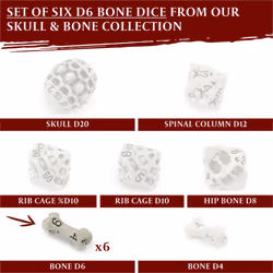 D6 Dice Set - Set of Six 6 Sided Dice - Skull & Bone Themed RPG Dice. Cool & Unique Gift for Dungeons & Dragons (DND)  Warhammer  D&D  Pathf