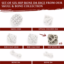 D8 Dice Set - Set of Six 8 Sided Dice - Skull & Bone Themed RPG Dice. Cool & Unique Gift for Dungeons & Dragons (DND)  Warhammer  D&D  Pathf