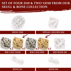 D10 &%D10 Dice Set - Set of Six 10 Sided Dice - Four D10 & Two%D10 (D100) Skull & Bone Themed RPG Dice. Cool & Unique Gift for Dungeons & Dr