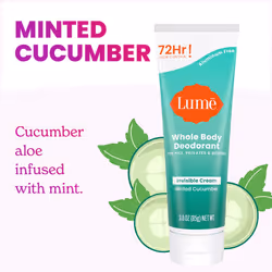 Lume Whole Body Deodorant - Invisible Cream Tube - 72 Hour Odor Control - Aluminum Free  Baking Soda Free  Skin Safe - 3.0 ounce (Minted Cucumber)