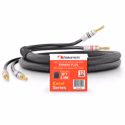 , Black (12 AWG)) Nakamichi Excel Series 24k Gold Plated Banana Plug with 12AWG Speaker Cable 99.9% Oxygen-Free Copper (OFC) ...