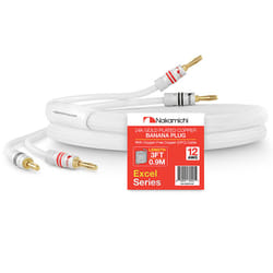 , White (12 AWG)) Nakamichi Excel Series 24k Gold Plated Banana Plug with 12AWG Speaker Cable 99.9% Oxygen-Free Copper (OFC) Heavy Duty B - 3 ft (0.9 m