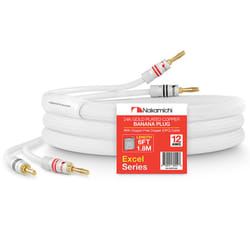 , White (12 AWG)) Nakamichi Excel Series 24k Gold Plated Banana Plug with 12AWG Speaker Cable 99.9% Oxygen-Free Copper (OFC) Heavy Duty B - 6 ft (1.8 m