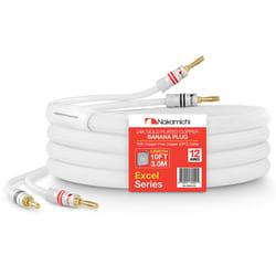 , White (12 AWG)) Nakamichi Excel Series 24k Gold Plated Banana Plug with 12AWG Speaker Cable 99.9% Oxygen-Free Copper (OFC) Heavy Duty - 10 ft (3.0 m