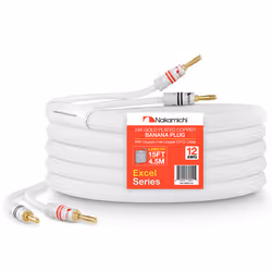 , White (12 AWG)) Nakamichi Excel Series 24k Gold Plated Banana Plug with 12AWG Speaker Cable 99.9% Oxygen-Free Copper (OFC) ...