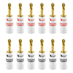 ) Nakamichi Excel Series 24k Gold Plated BFA Banana Plug 12-18 AWG Gauge Size 4mm for Speakers Amplifier Hi-Fi Audio Stereo Cable Wir - 12 Pcs (6-Pairs