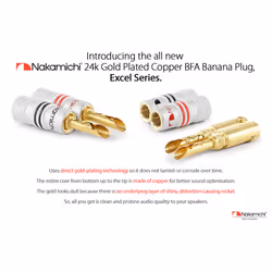 ) Nakamichi Excel Series 24k Gold Plated BFA Banana Plug 12-18 AWG Gauge Size 4mm for Speakers Amplifier Hi-Fi Audio Stereo Cable Wir - 12 Pcs (6-Pairs