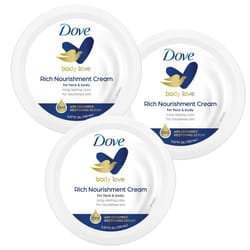 Dove Nourishing Body Care  Face  Hand  and Body Rich Nourishment Cream for Extra Dry Skin with 48-Hour Moisturization  3-Pack  5.07 Oz Each Jar