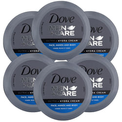 Dove Men+Care Ultra Hydra Cream  Face  Hands and Body care  All Skin Types  6 Pack of 2.53 Oz Each