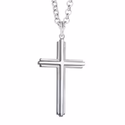 Amazon Essentials Mens Embossed Satin and Polished Cross Pendant Necklace 24"""" (previously Amazon Collection)