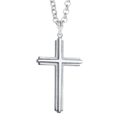 Amazon Essentials Mens Embossed Satin and Polished Cross Pendant Necklace  24"""" (previously Amazon Collection)