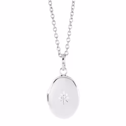 Amazon Essentials Girls Polished Cubic Zirconia Oval Locket Necklace  Silver  15"""" (previously Amazon Collection)