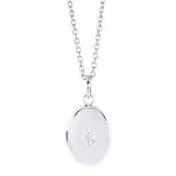 Amazon Essentials Girls Polished Cubic Zirconia Oval Locket Necklace  Silver  15"""" (previously Amazon Collection)