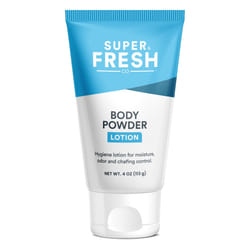 Super Fresh Body Powder Lotion by SweatBlock - Talc Free, Anti-Chafing, Deodorizing, Natural Ingredients - No Mess Body Powder Lotion for Men and