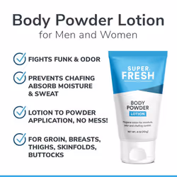 Super Fresh Body Powder Lotion by SweatBlock - Talc Free, Anti-Chafing, Deodorizing, Natural Ingredients - No Mess Body Powder Lotion for Men and