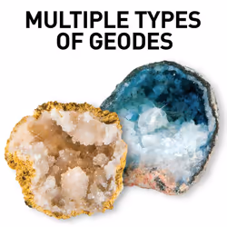 NATIONAL GEOGRAPHIC Break Open 2 Geodes Science Kit - Includes Goggles  Detailed Learning Guide and Display Stand - Great STEM Science gift for Minera
