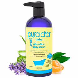 PURA D'OR 16 Oz All-in-One Calming Baby Wash & Shampoo For Hair & Entire Body Tear Free Sulfate Free Natural Aloe Vera US ...
