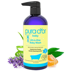 PURA D'OR 16 Oz All-in-One Calming Baby Wash & Shampoo For Hair & Entire Body  Tear Free  Sulfate Free  Natural Aloe Vera  USDA Biobased Gentle Formul