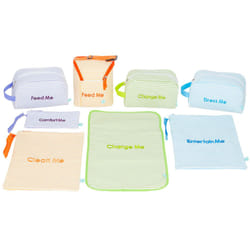 Easy Baby - Diaper Bottle and Supplies - Organizer Pouches and Changing Pad - Change Feed Dress and Clean Me (8 Pack Seersucker) | Organizing Packing