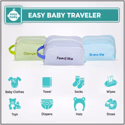 Easy Baby - Diaper Bottle and Supplies - Organizer Pouches and Changing Pad - Change Feed Dress and Clean Me (8 Pack Seersucker) | Organizing Packing