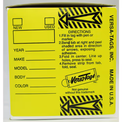 Yellow - Genuine Versa-Tag Yellow Key Tags  Self-Protecting (250 Tags per Box with """"Chrome"""" Plated Steel Rings)