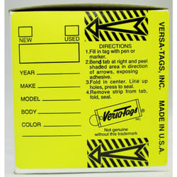 Yellow - Genuine Versa-Tag Yellow Key Tags  Self-Protecting (250 Tags per Box with """"Chrome"""" Plated Steel Rings)