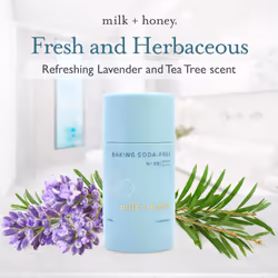 milk + honey Baking Soda Free Deodorant No. 09  Aluminum Free Deodorant for Women and Men  Natural Deodorant with Lavender and Tea Tree Scent  2.6 Oz