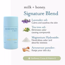 milk + honey Baking Soda Free Deodorant No. 09  Aluminum Free Deodorant for Women and Men  Natural Deodorant with Lavender and Tea Tree Scent  2.6 Oz