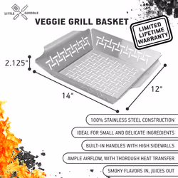 Little Griddle  GT135 Grill Basket  High sidewalls with builtin handles  Heavy Duty  Stainless Steel Material and Vented Desi