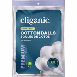 Cliganic Super Jumbo Cotton Balls (200 Count) - Hypoallergenic  Absorbent  Large Size  100% Pure (Packaging May Vary)