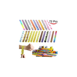 JOYIN 72 PCs Slap Band Slap Bracelets Party Bag Fillers for Kids (24 Designs) with Colorful Hearts Animal Emoji Valentine's Prints Party Favours Pack