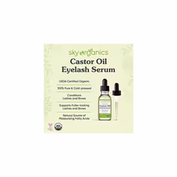 Organic Castor Oil Eyelash Serum by Sky Organics (30 ml) USDA Organic Cold-Pressed 100% Pure Castor Oil Natural Eyelash Serum Hexane-free Castor