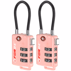 Forge TSA Approved Cable Luggage Locks 2 Pink Locks Re-settable Combination with Alloy Body