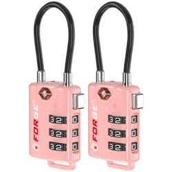Forge TSA Approved Cable Luggage Locks  2 Pink Locks  Re-settable Combination with Alloy Body