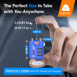 Bright Colors  TSA Approved Luggage Locks 4 Pack  Re-settable Combination with Alloy Body  Blue 4 Locks.