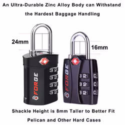 Forge Quality 4 Digit TSA Approved Luggage Lock 2 Black Locks with Inspection Indicator, Alloy Body for Pelican case, Suitcase, Gym Locker.