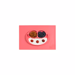 Ezpz Happy Mat Coral 100 Silicone Suction Plate with Builtin Placemat for Toddlers Preschoolers Divided Plate Dishwasher Safe