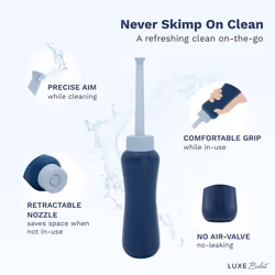 LUXE Bidet Portable Travel Bidet - 450-mL Capacity  Non-Slip  Ergonomic Bottle with Retractable Nozzle and High-Quality Storage Bag