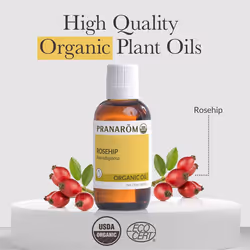 Pranarom - USDA Certified Organic Cold-Pressed Rosehip Virgin Plant Oil - 2 fl oz Glass Bottle - for Anti-Aging  Helps Acne Scar  Massaging  Face  Hai