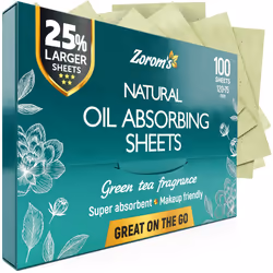 Natural Green Tea Oil Blotting Sheets for Face - 25% Larger Sheets (4.7x3 ) - 100 Makeup Friendly Blotting Papers for Face - ...