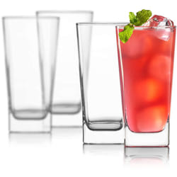 Highball Glasses [Set of 4] + 4 Stainless Steel Straws  16 oz Lead-Free Crystal Clear Glass  Elegant Drinking Cups for Water  Wine  Beer  Cocktails an