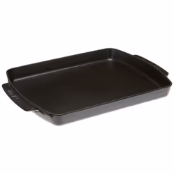 Staub Cast Iron 13 x 9-inch Rectangular Serving Dish with Wood Base - Matte Black Made in France