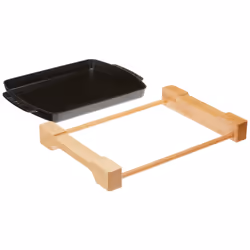 Staub Cast Iron 13 x 9-inch Rectangular Serving Dish with Wood Base - Matte Black  Made in France