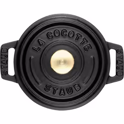 STAUB Cast Iron Dutch Oven 0.5-qt Round Cocotte  Made in France  Serves 1  Matte Black