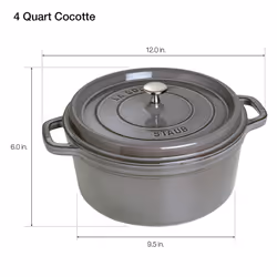 Staub Cast Iron 4-qt Round Cocotte - Graphite Grey  Made in France