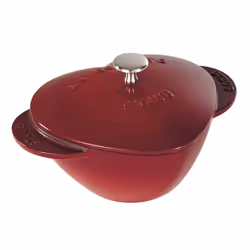 STAUB Cast Iron Dutch Oven 1.75-qt Heart Cocotte Made in France Serves 1 Black Cherry