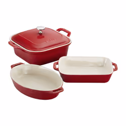 Staub Ceramics 4-pc Baking Pans Set Casserole Dish with Lid Brownie Pan Cherry