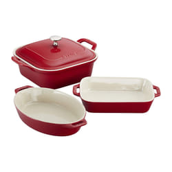 Staub Ceramics 4-pc Baking Pans Set  Casserole Dish with Lid  Brownie Pan  Cherry